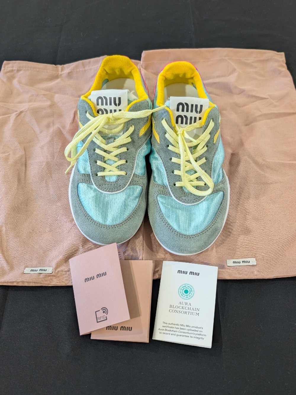 Miu Miu Gymnasium Low Top Sneakers Anice Fuxia Nylon Suede US 7 EU 37 Italy